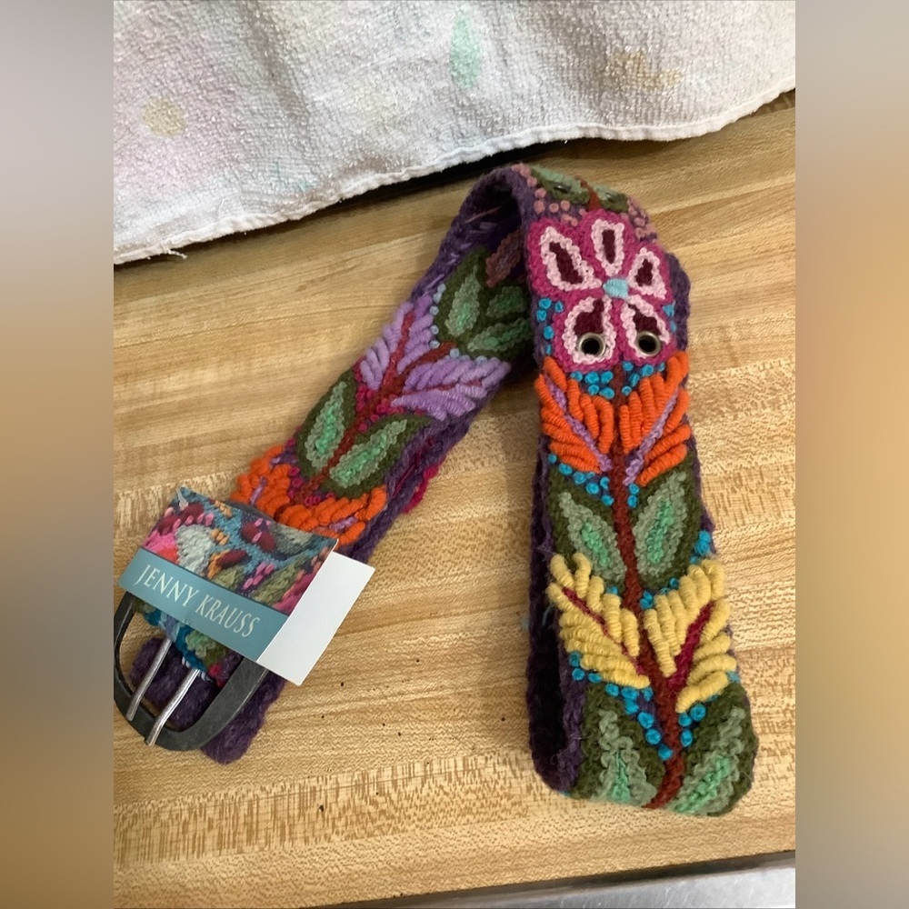 Jenny Krauss Boho Floral Densely Embroidered Blooms Wool Belt Handmade Peru Sz S - Picture 11 of 16